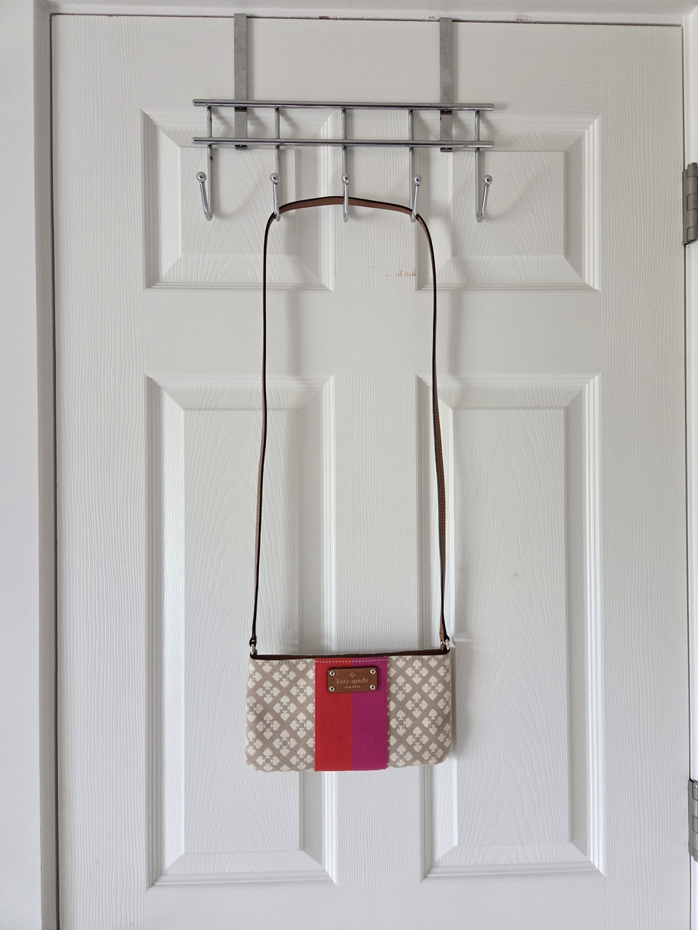 kate spade Beige Pattern Crossbody with Pink and Hot Pink Stripe
